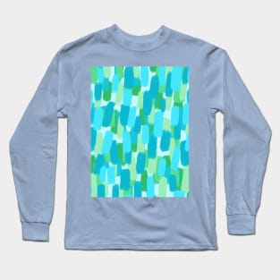 Blue and Green Brush Stroke Pattern Abstract Long Sleeve T-Shirt